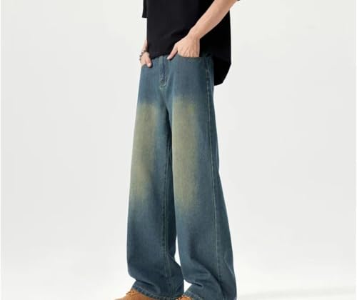 Mens Vintage Distressed Jeans Baggy Straight Denim Pants Wide Leg Casual Streetwear Trousers2