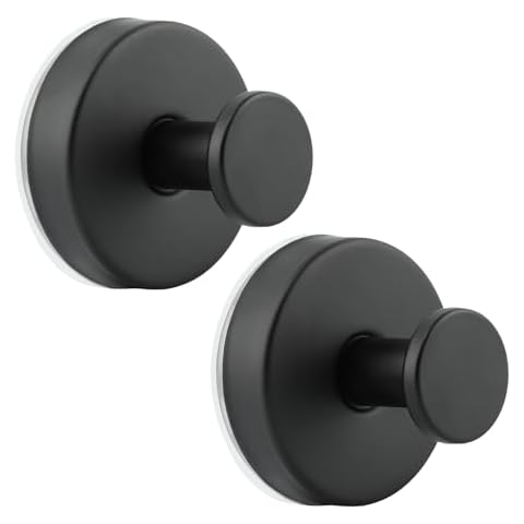 PUXING 2pcs Suction Cup Hooks for Shower Towel Hooks for Bathroom Stainless Steel Waterproof Suction Cup Hooks for Shower Mounting on Glass Shower Doors Bath Robe Hook Holder for Hanging(Color:Black) Cover