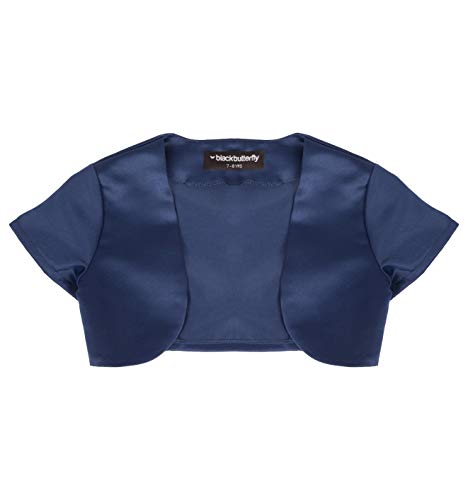 Blackbutterfly Kids Satin Short Sleeve Bolero Childrens Girls Shrug (Midnight Blue, 13-14 Yrs) #TOP5