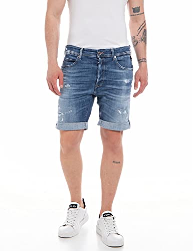 REPLAY MA981Q Rbj.901 Short Aged Pantalones Cortos de Jean, Medium Blue 009, 30W para Hombre