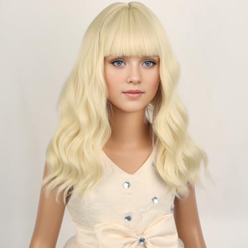 Image of PATTNIUM Kids Blonde Wig for Girls Child Short Light Blonde Wig with Bangs Children Blonde Bob Wigs Synthetic Wigs
