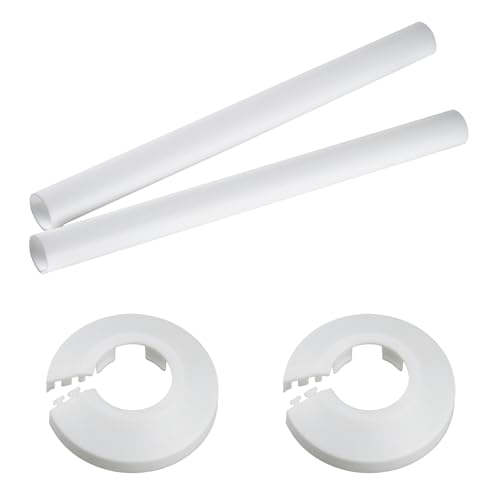 Hohitenz Heizungsrohr Verkleidung Weiß – Rohrverkleidung für Heizungsrohre Ø15–18mm Länge 200mm – Rohrisolierung, Heizrohrverkleidung, Abdeckung Heizungsrohr Boden (2+2 Set (Rohr + Rosette))