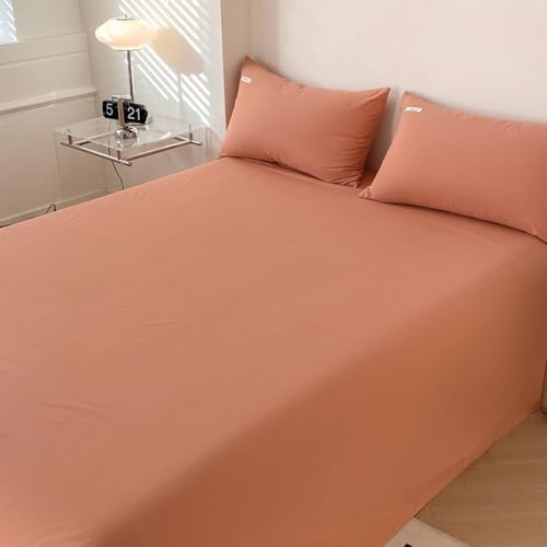 KnSam Sábana bajera de algodón cálido con 2 fundas de almohada, sábana de cama de 3 piezas, resistente a las arrugas, resistente a la decoloración, sábanas para ropa de cama y ropa de cama, coral para