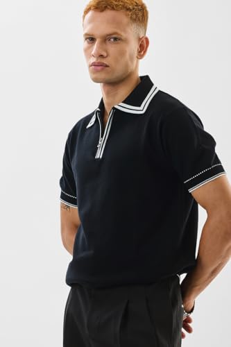 Image of SNITCH Men's T-Shirt | Slim Fit Polo Collar with Zip Closure & Contrast Detailing | 100% Cotton Fabric for Casual & Street Wear