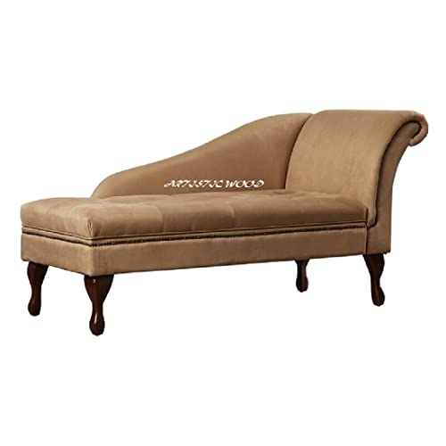 Image of Velvet Left Arm Chaise Lounge Storage Couch Luxury for Offices, Bedroom, Living Room (Tan)