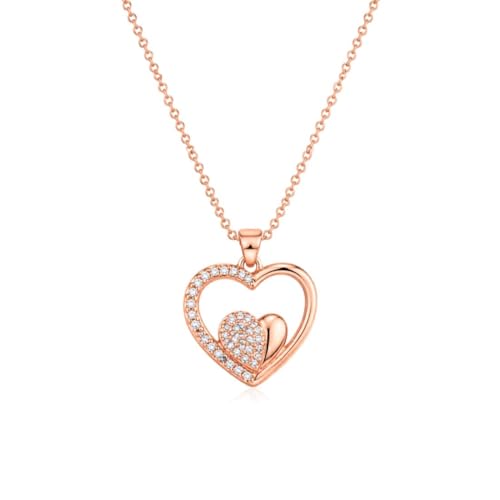 Image of Nilu's Collection American Diamond Rose Gold & Silver Plated Love Shaped Pendant Necklace Set with Chain & Stud Earring for Girls and Women