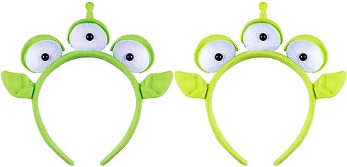 KKBES 2 Pack Three-eyed Alien Headbands, Alien Monster Headband, Green Monster Headband, Halloween Costume Hair Bands