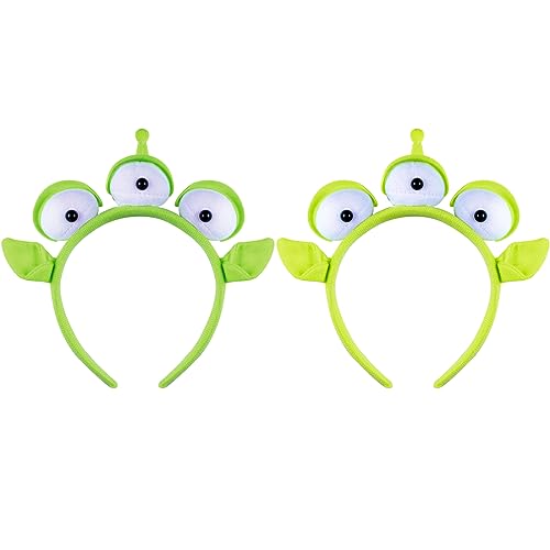 KKBES 2 Pack Three-eyed Alien Headbands, Alien Monster Headband, Green Monster Headband, Halloween Costume Hair Bands