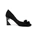 Fashion Heel Suede Leather Women's Square Toe Chunky Heels Vintage Floral Handmade Dress Pump Shoes with Fur Pearl (Black, US8.5)