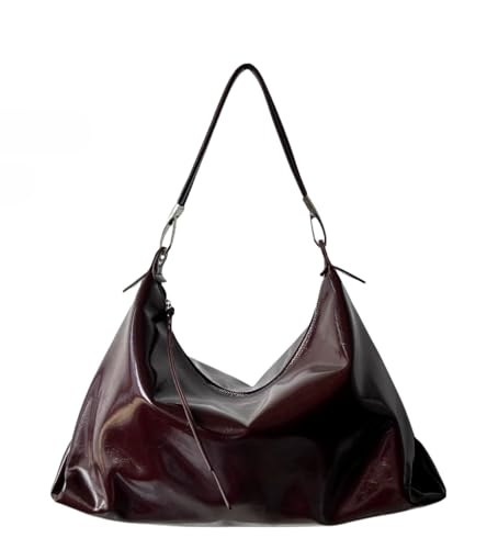 Image of Burgundy Purse Large Tote Bags for Women Hobo Bag Vegan Leather Tote Bag Aesthetics Bag