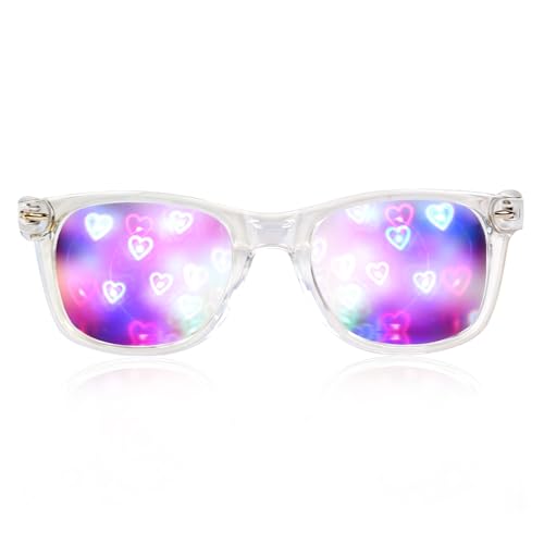 Ultimate Diffraction Glasses - 3D Rainbow Heart Effect with Clear Frames - Great Edm, Concert, and Rave Accessory