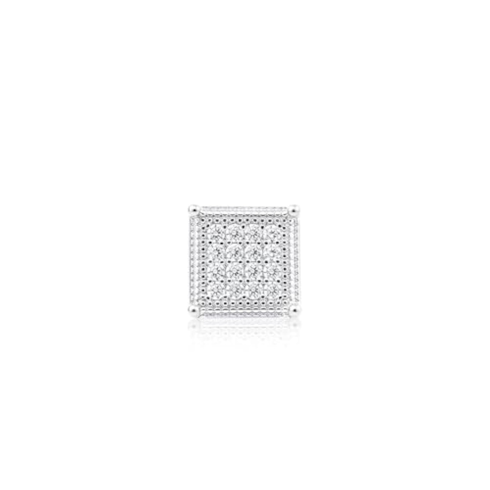 Men's 925 Silver Square Pavé Stud Earrings, Unisex