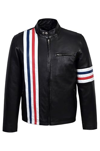 Chaqueta de cuero real para hombre estilo motociclista Easy Rider miniatura 1