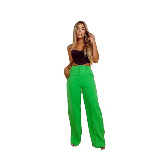 Calça Alfaiataria Social Wide Leg Pantalona Feminina (BR, Alfa, P, Regular, Regular, Verde)