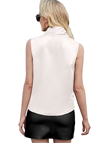 Lyaner Women's Elegant Satin Wrap V Neck Sleeveless Tank Blouse Tee Top White Medium #TOP1