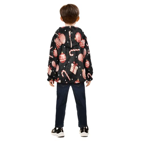 Christmas Ornaments on Black Toddler Fleece Jacket Girl Boys Hooded Fleece Jacket Coat Warm Outwear Zip-up 3-10T4