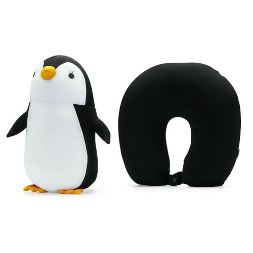 ZBDP - Almohada suave de dibujos animados multifuncionales y esponjosas en forma de U, almohada de viaje con protección para el cuello y pingüino