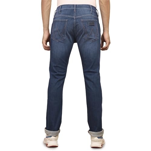 Image of Wrangler Men's Blue Straight Fit High Rise Jeans