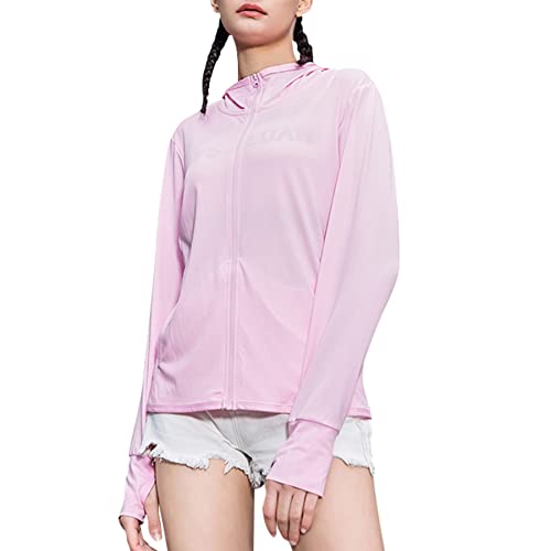 Zando Lightweight UV Protection Clothing Women Quick Dry UPF50+ T-Shirt Long Sleeve SPF50+ Sun Shirts Sun Protection Zip Up Hoody T-Shirt UV Jacket Women Zip Rash Guard Women Large Pink