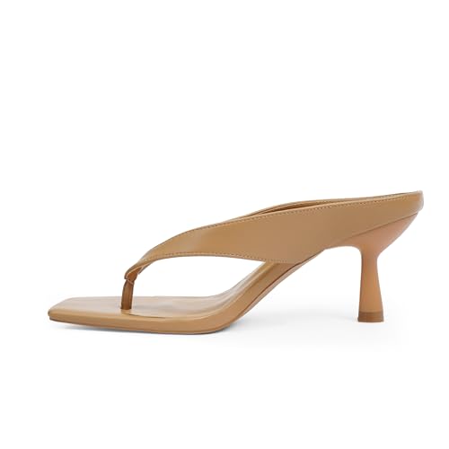 Women Sandals Nude Kitten Flip Flop Heels for Women Strappy Thong Heel Small Low Short Sandals Stiletto Slip on Heeled Slingback Sexy Comfortable Square Open Toe Sandals Size 82