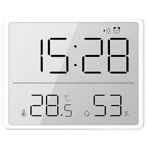 Bosreroy Ultra Thin Digital Wall Clock, LCD Display with Temperature and Humidity Monitoring, Multi-Functional Alarm, Portable Battery Operated
