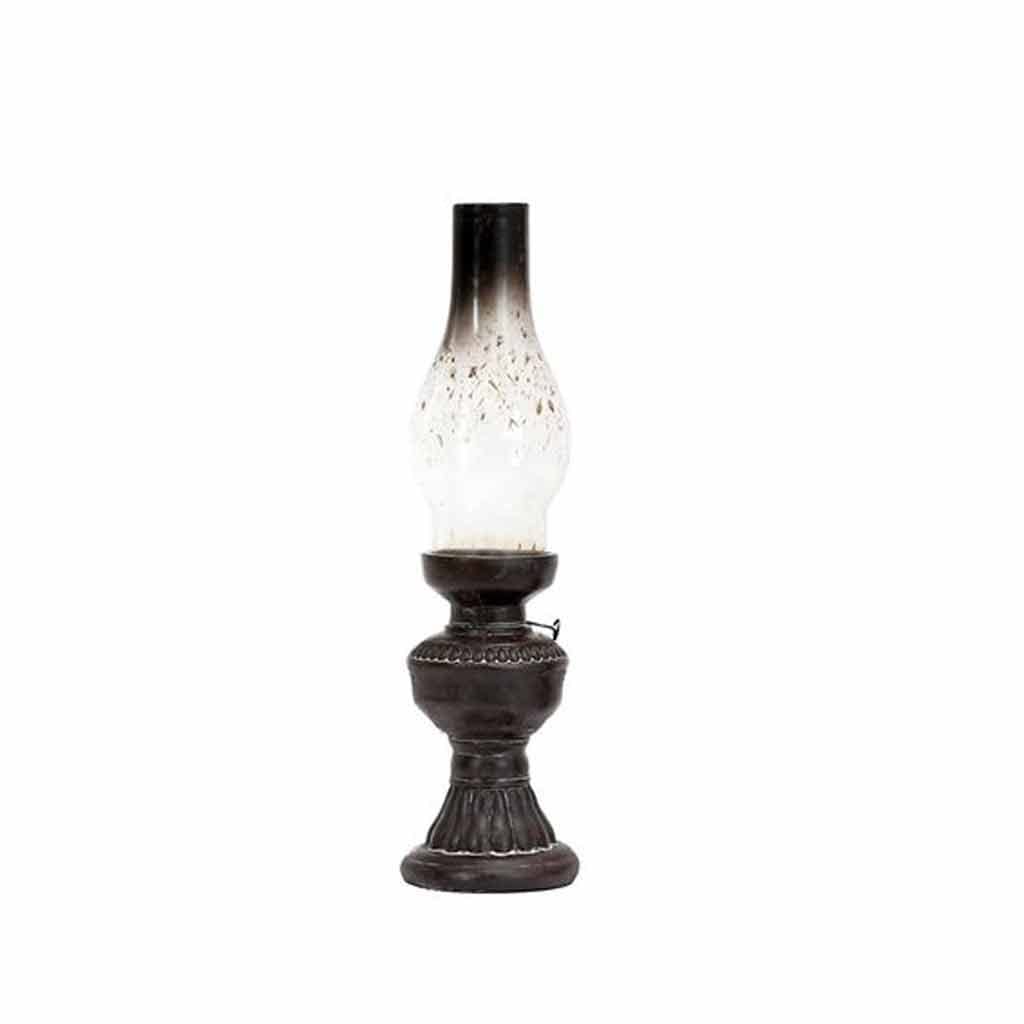 HTTGDGDH Resin Crafts Nostalgic Kerosene Lamp Candle Holder Decoration Vintage Glass Cover Lantern Candlesticks Home Decor Gifts,Svart-S