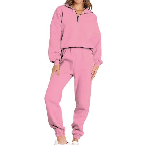 Fato de Treino para Mulher, Conjunto de 2 Peças para Mulher, Atuendo Escolar Simples de 2 Peças com Mangas Longas, Meia Zip, Cor Sólida, Elástico, Adaptável, o Mais Macio, M