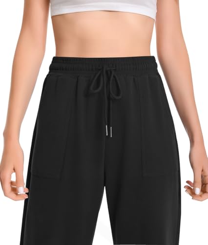 Auriviz Widen Waistband Sweat Pants for Women Exposed Pockets Lounge Sweatpants Straight Leg Pants 29’’ Inseam4