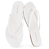 mazeskin Women's Memory Foam Comfortable Flat Thong Sandals Dressy Summer Beach Leather Slide Flip Flops,White US8