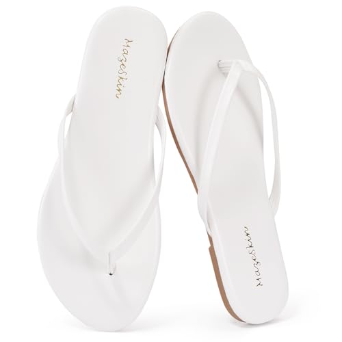 Image of mazeskin Women's Memory Foam Comfortable Flat Thong Sandals Dressy Summer Beach Leather Slide Flip Flops