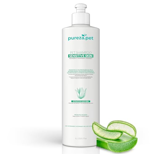 PUREZA PET Champú Hipoalergénico Sensitive Skin 300ml - Línea Home Care - Limpieza e Hidratación del Pelo y Cicatrización de la Piel de Perros y Gatos - Fragancia Suave, Vegano Sin Colorantes