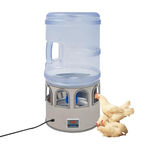 Poultry Chicken Water Heater 80W Heated Chicken Waterer 5 Gallon with 32 F-122F Temperature Adjustable 9 Drinking Windows & LED Display Screen Poultry Water Deicer for Winter