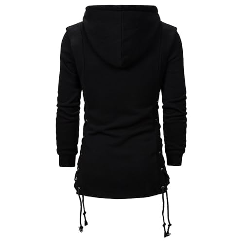 Men Gothic Steampunk Sweatshirt Fall Winter Slim Fit Tunics Medieval Lace up Hem Oblique Zipper Hooded Jackets Coats3