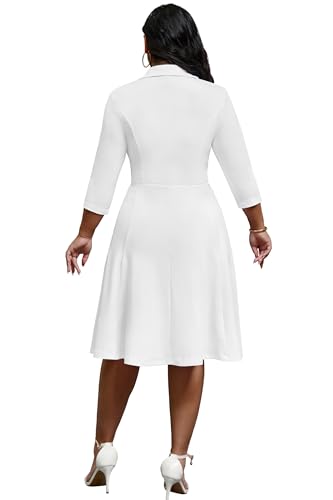 Image of FANDEE Plus Size Midi Dress for Women - Printing Summer Dresses for Wedding Guest Cocktail Party 3 /4 Sleeve V Neck(L-5XL)