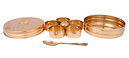 Shiv Shakti Arts® Pure Pital | Brass Masala (Spice) Box/Dabba/Organiser Set with 7 Containers and Spoon (Medium)