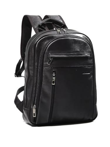 MOCHILA MASCULINA EM COURO PRETA COM PORTA NOTEBOOK BOLSO FRONTAS LISO