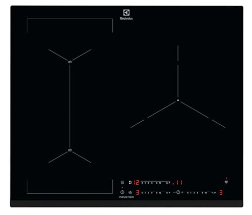 Electrolux EIS62341 Induktionsplatte, 60 cm & 3 Zonen, Brückefunktion, Touch-Steuerung, Timer, Sensor, Anschluss mit kompatibler Dunstabzugshaube, abgeschrägt, extraflach, Schwarz