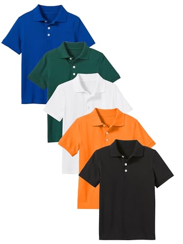 Image of Galaxy by Harvic Polo Shirt for Boys - 5 Pack School Uniform for Boys, Tagless Cotton Blend - Soft Comfortable Everyday Wear