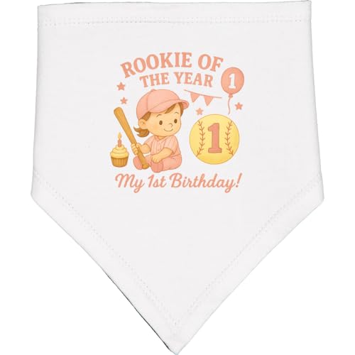 inktastic Rookie Of the Year 1st Birthday SoftballTheme Baby Bandana Bib