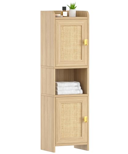 Akxomel Rattan Small Bathroom Cabinet with 2 Doors, 7.9''D x
