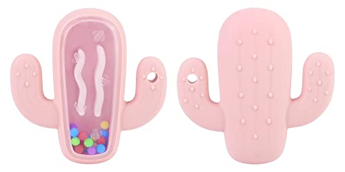 Image of Cactus Teething Toys for Babies 0-6 Months, 6-12 Months, Teething Relief Soft Silicone Teether Rattle 2 in 1 Baby Teething Toys, BPA Free(Pink Rattle)