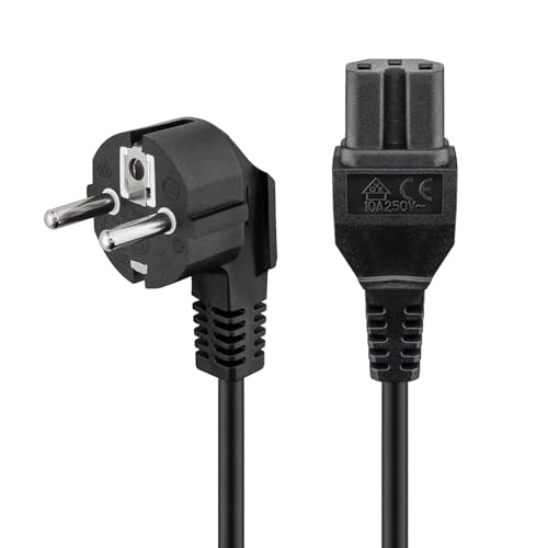 goobay 93277 Câble d´alimentation coudé pour appareils chauds / prise de courant C15 / cable universel / Pour Xbox One, PS4, PS5, TV / 2 mètres / noir