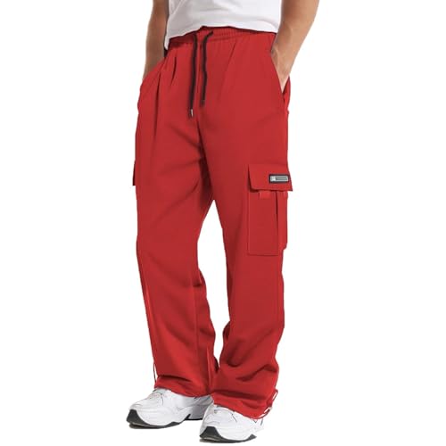 DuDubaby Cargo Pants for Men Men's Work Sports Loose-Fitting Casual with Pockets Drawstring Design