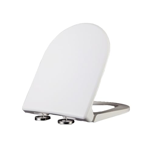 D-Shaped White Toilet Seat with Quick Release Stainless Steel Hinges Top-Fixing Easy Installation Bathroom Accessory for Modern Homes