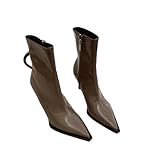 Women Fall Pointed Toe Thin Heel Side Zip Elegant Ankle...