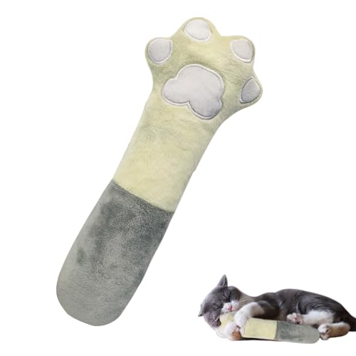 Andiker Cat Toys Cat paw, 10.5 Inches Catnip Toys with Crinkle Sound Soft and Durable, Interactive Cat Kicker Toys for Indoor Kitten with a Sisal Scratcher to Scratch (Beige+Grey)