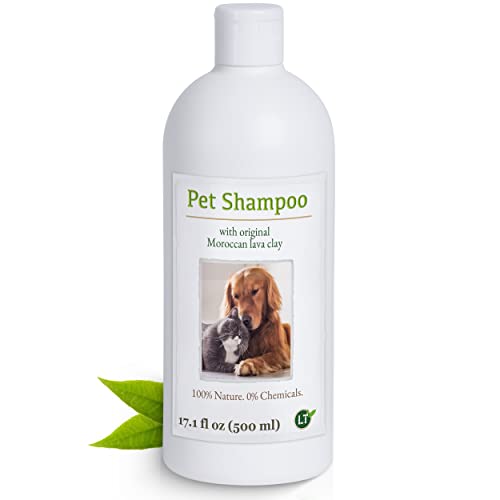 Champú para animales | Orgánico | Libre de químicos y jabones | Hipoalergénico | Contra el picor | Con tierra de lava marroquí original | 500 ml | Para pelos cortos y largos Cover