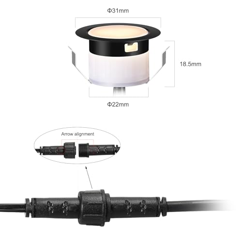GEYUEYA Home LED Deck Light Kits Warm White, Φ1.22 Recessed Step Light 16 Pack with Black Protective Shell, DC12V Low Voltage LED Deck Lighting, IP67 Waterproof Outdoor Stair Lights for Garden