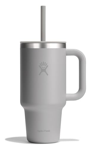 Image of Hydro Flask Travel Tumbler with Handle, Lid and Straw - Insulated Stainless Steel in 32 Oz Tonal Birch Gray