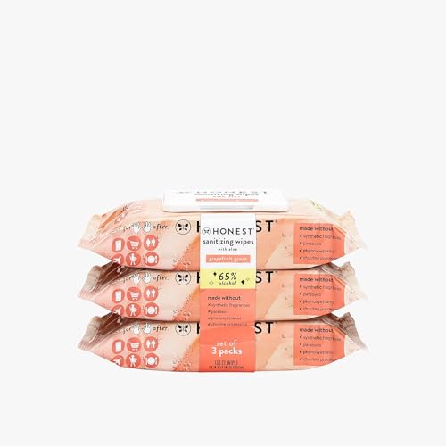 The Honest Company Sanitizing Alcohol Wipes | Kills 99% of Germs, Made With Aloe | Grapefruit Grove, 150 Count (3 Packs of 50)
